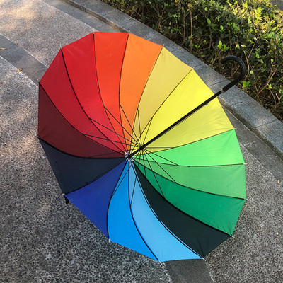 Special Offer 29 Inch curved handle 16 Bone rainbow umbrella Insurance Straight Umbrella Windproof umbrella Business Umbrella customized logo Advertising umbrella