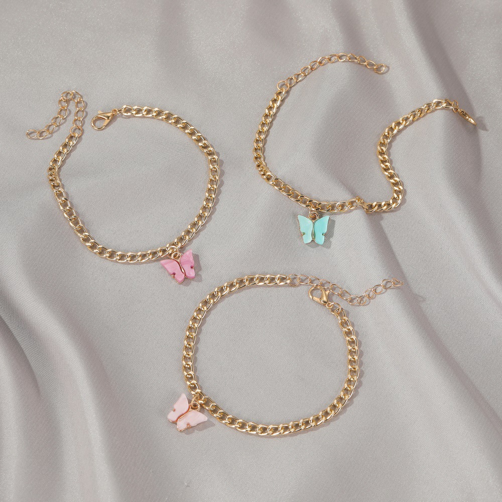 New Simple Summer Beach Footwear Color Acrylic Butterfly Anklet Metal Thick Chain Footwear Wholesale Nihaojewerly display picture 3