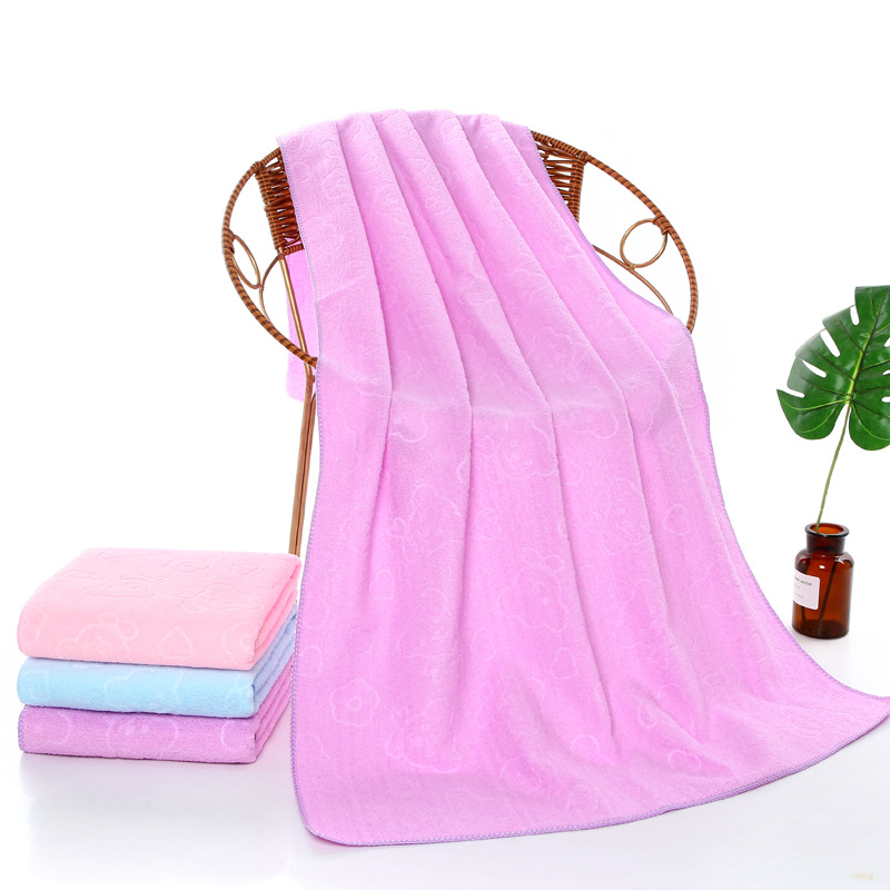 Fine fiber bath towel embossed bear bath towel, soft and absorbent multi-color commercial supermarket gift_voghion.com