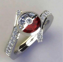贝迪wish热卖新款创意镀925银精灵球红白戒指 欧美时尚订婚指环