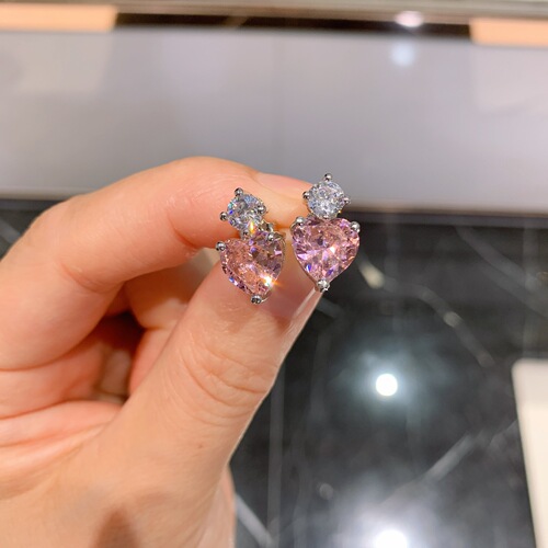 Zhuang Sheng Sheng Jewelry Bestselling Fake Colorful Gemstone Pink Diamond Heart Shape Pendant Necklace Heart Shape Earrings Set