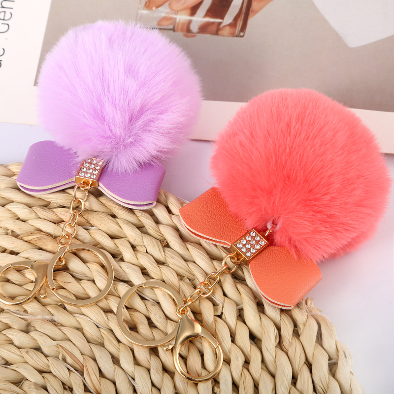 Cute Bow Knot Pu Leather Alloy Plush Plating Rhinestones Bag Pendant Keychain display picture 2