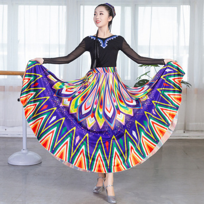 Chinese  Xinjiang dance practice skirt Tibetan Uygur dance practice skirt  chinese folk dance stage half length swing skirt