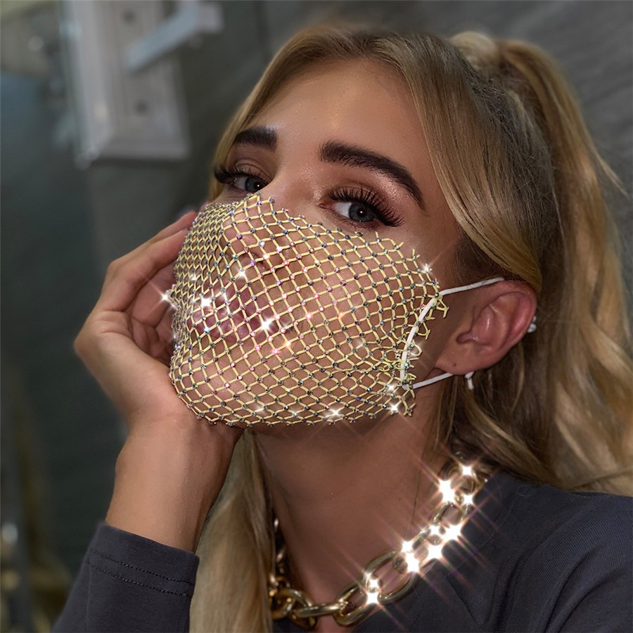 Reticulated rhinestone earhook detachable solid color mouth mask  NSYML132266