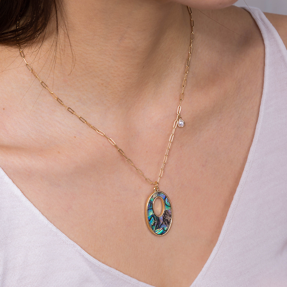 Fashion oval color abalone shell alloy necklace wholesale