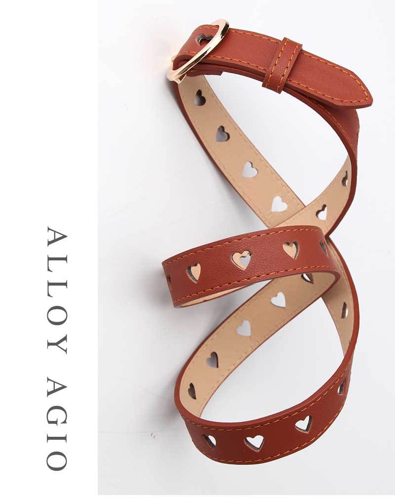 63g Weight Alloy Material Heart, Solid Color Pattern Women'S Gender Basic Style Khaki, Coffee, White, Pink, Red, Green, Camel, Black Color Simple Wild Love Hollow Belt Ladies Pin Buckle Jeans Belt Wholesale 15