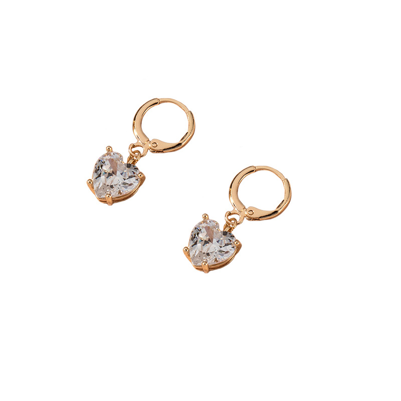 Gold-plated Peach Heart Rhinestone Earrings display picture 4
