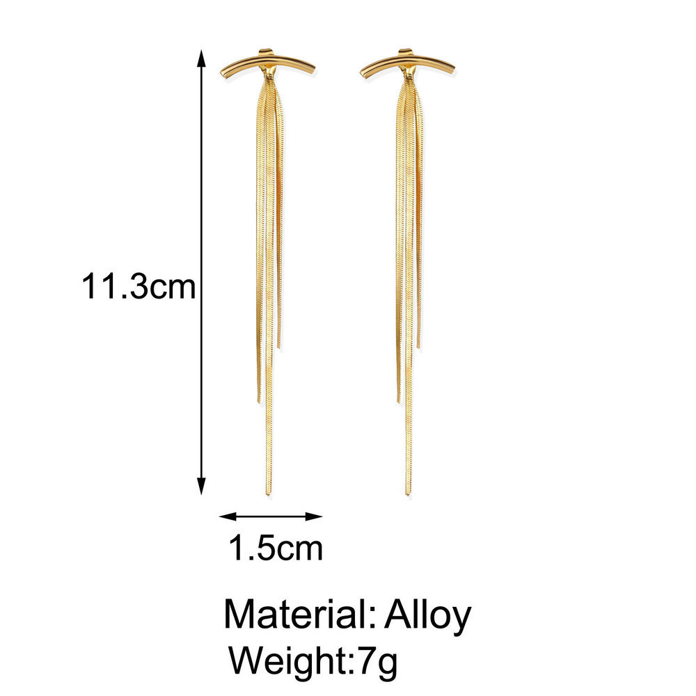 Personality Net Red Temperament Long Tassel Earrings Creative Simple Alloy Earrings  Wholesale Nihaojewelry display picture 1