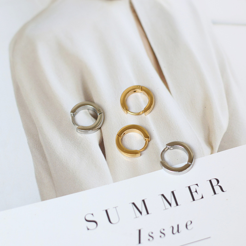 欧美chic极简小耳圈耳扣耳环 钛钢镀18K金不掉色女款秋冬 代发
