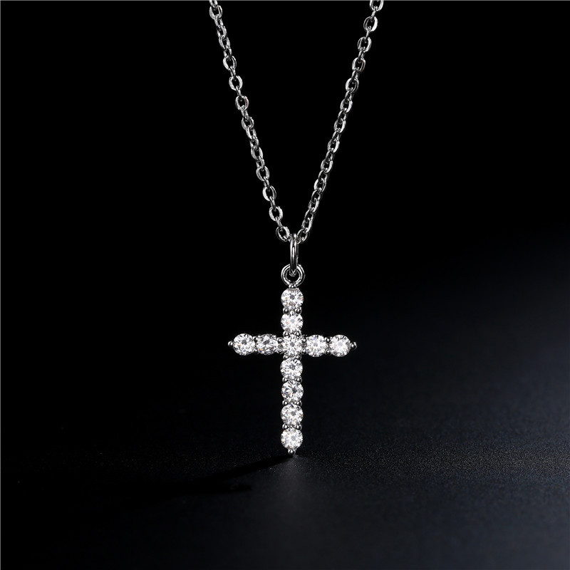 Simple Cross Pendant Preserving Electroplated Copper Micro-inlaid Zircon Necklace display picture 1