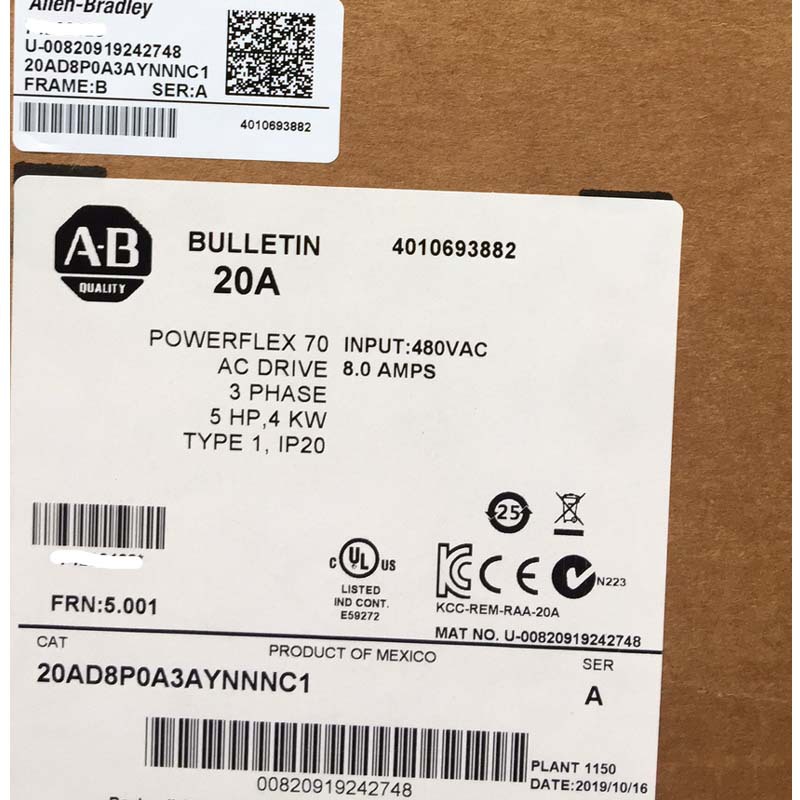 全新原装AB变频器  PF70系列现货  20AD8P0A3AYNNNC1  3.7KW