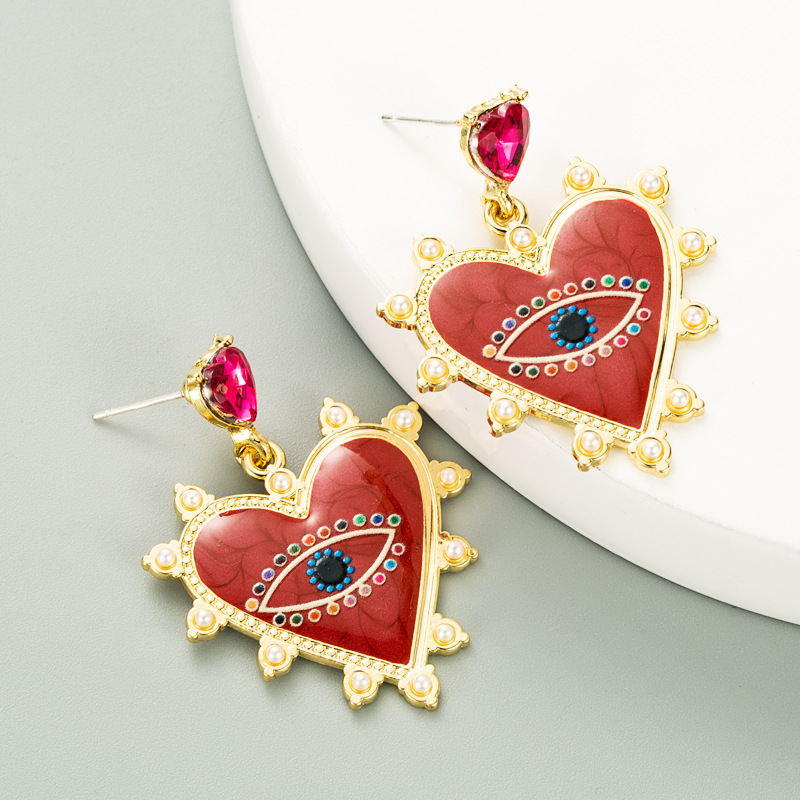 Heart-shaped Devil's Eyes Pearl Alloy Earrings display picture 7