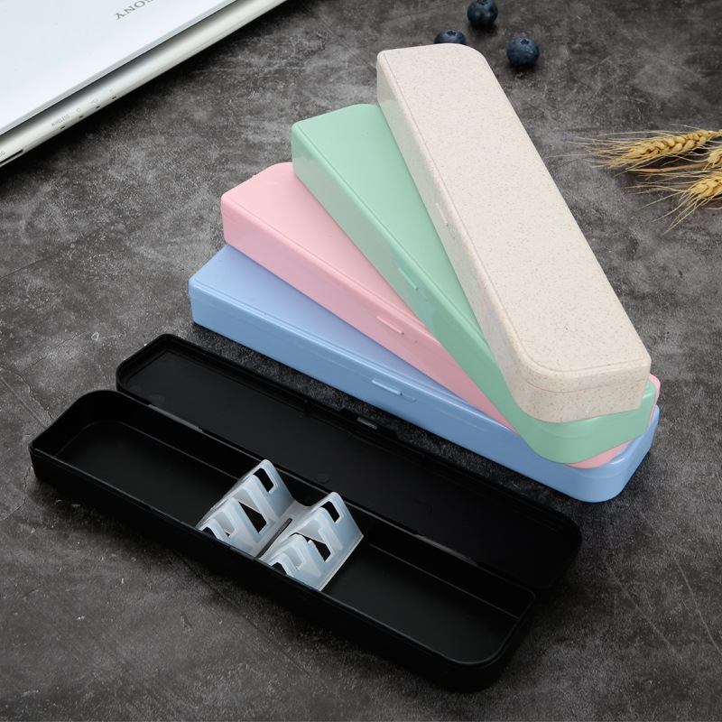 小麦秸秆便携餐盒 韩式磨砂叉勺筷防尘收纳盒 旅行便携礼品餐具盒