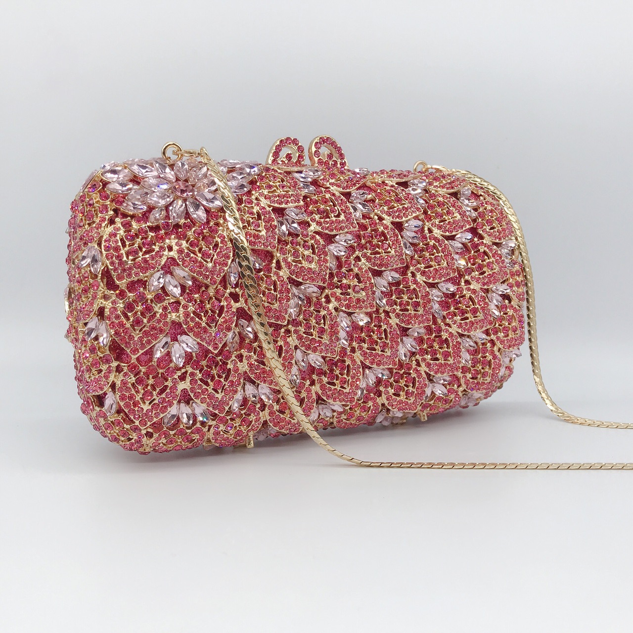 Túi clutch nữ đính đá dạ hội cầm tay kim loại lấp lánh — Màu hồng, Màu tím đen, Màu đen, Màu vàng nhạt chi tiết 3