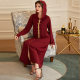 BA305 dark red color orchid gold edge hand-sewn drill hooded robe ABAYA Muslim Middle East Southeast Asia women's clothing