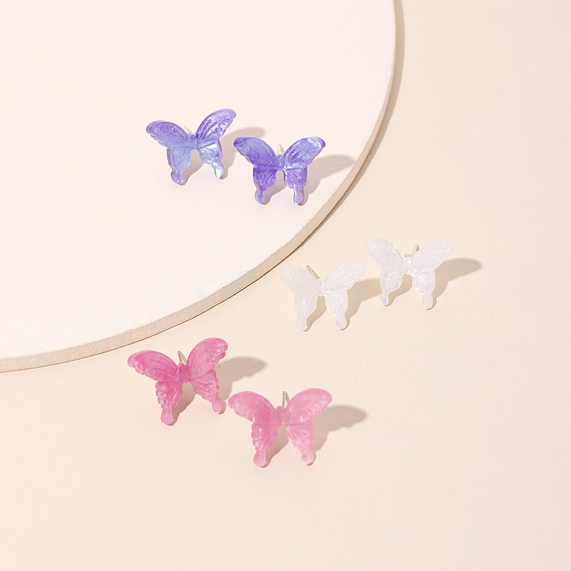 2g Weight Earrings, Ear Studs Classification Wedding, Travel Occasion Bow Knot Pattern Women'S Gender White, Pink, Purple Color Fashion New Three-dimensional Butterfly Korea Trendy Fashion Wild Resin Earrings Wholesale Nihaojewelry 13
