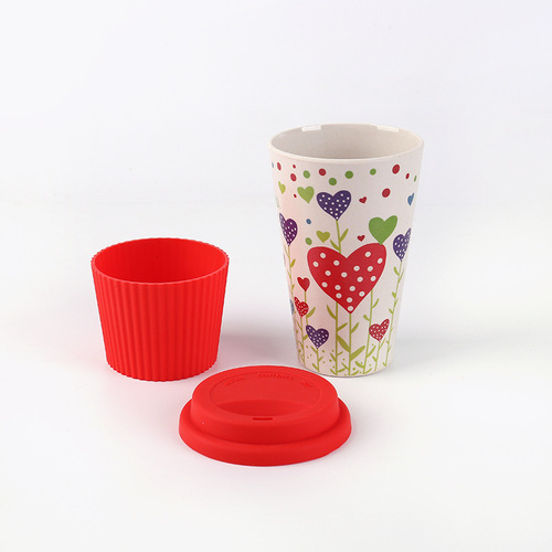 Creative and environmentally friendly bamboo fiber water cup, household silicone anti-scalding coffee cup with lid, office mug mug wholesale