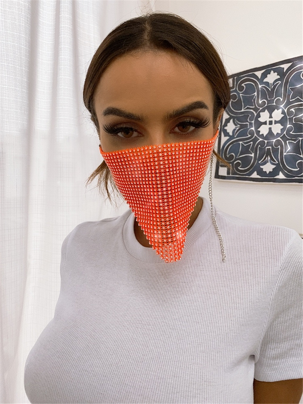 fashion flash diamond solid color mesh mouth mask-Multicolor NSYML132490