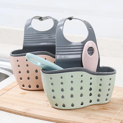 Creative storage adjustable hook drain basket kitchen shelf faucet sponge drain basket