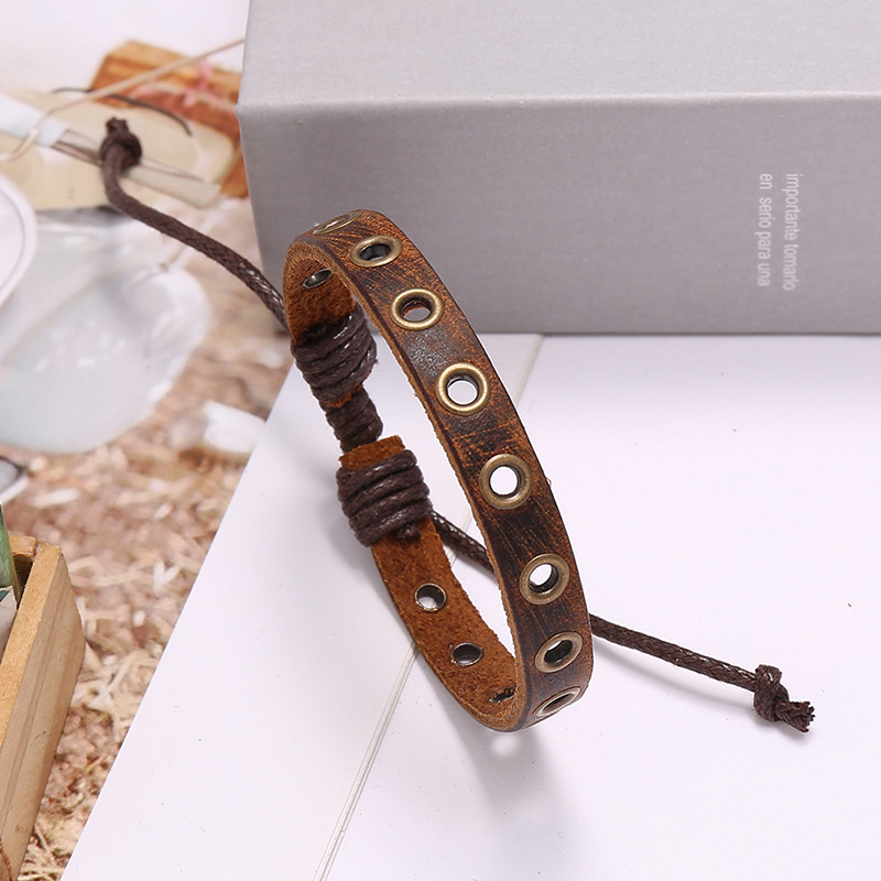 Jewelry Wholesale Vintage Brown Steam Eye Cowhide Bracelet Men Woven Leather Bracelet Wholesale Nihaojewelry display picture 2