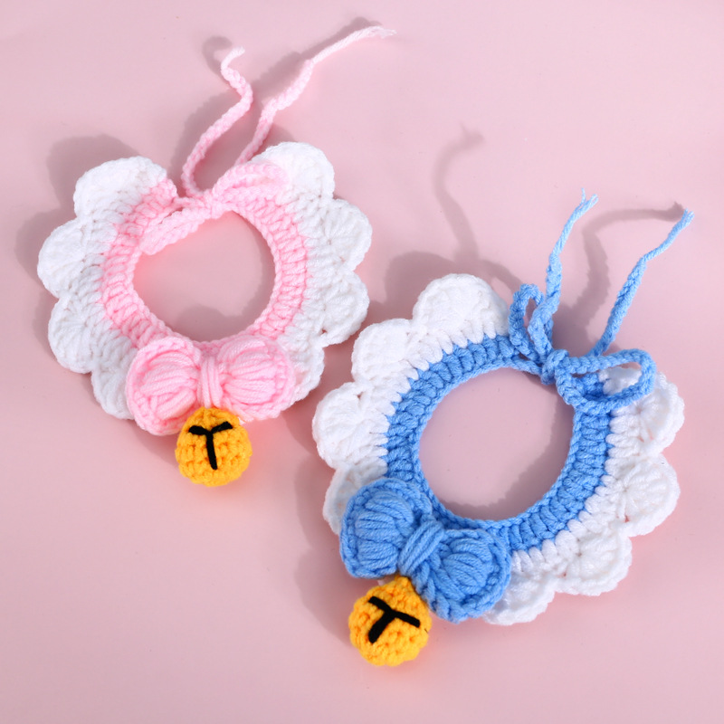 Tejido a mano mascota arco campana gatos perros Cole pato collar collar ping-pong accesorios ajustables