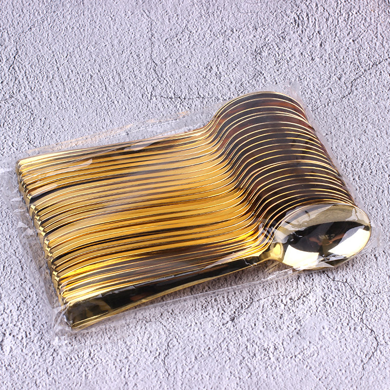 10 unids/pack en stock UV material cuchillo, tenedor y cuchara oro rosa desechable vajilla Banquete de cumpleaños