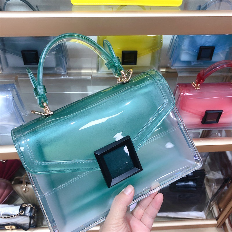Clearance jelly bag, transparent pvc women's bag, gradient color small square bag, handbag, single-shoulder crossbody women's bag in stock undefined