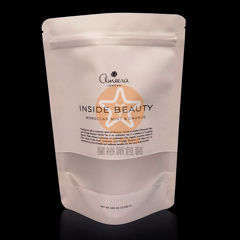 开窗牛皮纸绿茶叶袋自封自立哑光磨砂防潮茶叶袋 白牛皮纸茶叶袋