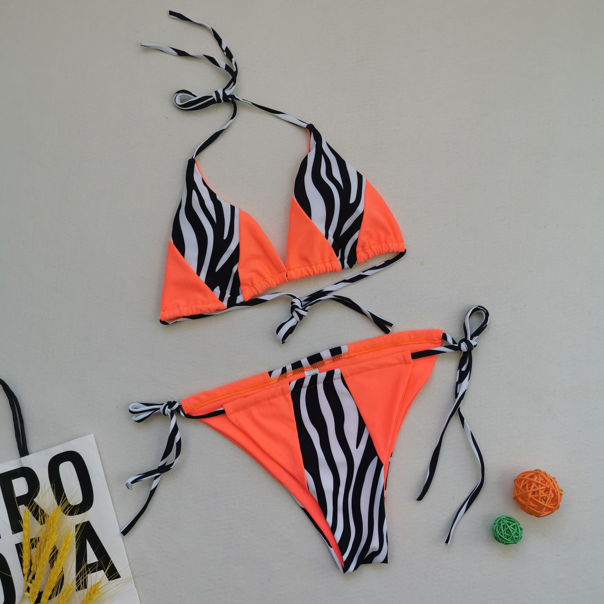 color matching print drawstring sexy split swimsuit  NSHL22973