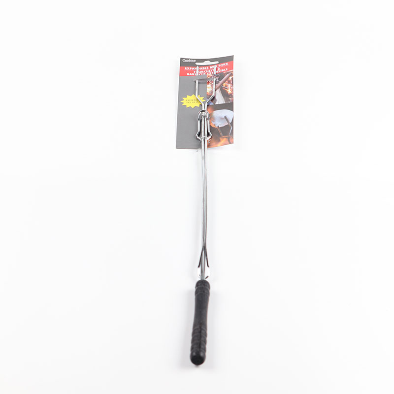 Directo de fábrica de galvanoplastia retráctil de barbacoa Tenedor de acero inoxidable mango de madera palo de barbacoa herramientas al aire libre barbacoa tenedor palo de barbacoa