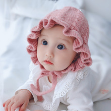 韩女童毛线帽秋冬婴儿帽子保暖护耳公主棉帽宝宝花边可爱帽子百搭