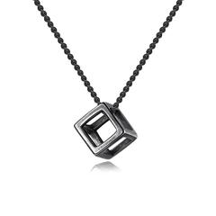 Elegant Retro Minimalist Hollow Pendant Necklace for Men and Women, Titanium Steel Chain, Personalized Square Cube Simple 3D Accessory