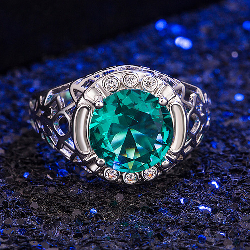 Cross-border wish best selling diamond emerald ring for women European and American emerald green large gemstone ring simple fashion jewelry