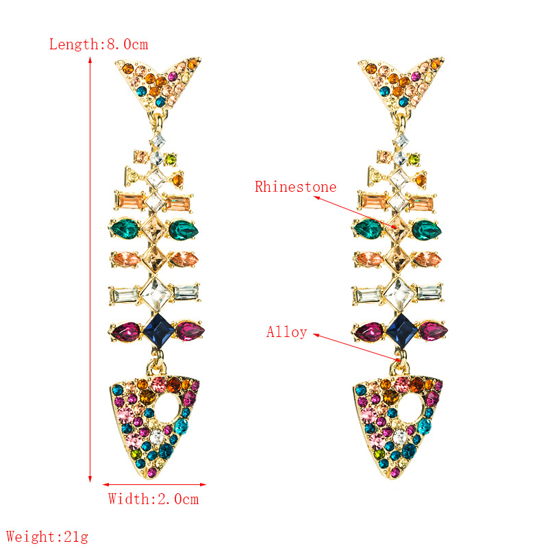 Exaggerated Fishbone Shape Alloy Inlaid Rhinestones Earrings display picture 1