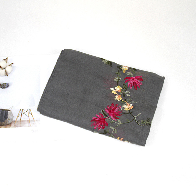 Bohemio bordado de algodón y lino de La Flor bufanda de las mujeres de Nepal viajes estilo étnico bordado bufanda chal