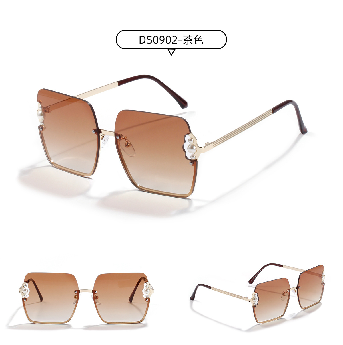 Square Pearl Metal Sunglasses Half Frame Retro Sunglasses Wholesale display picture 5