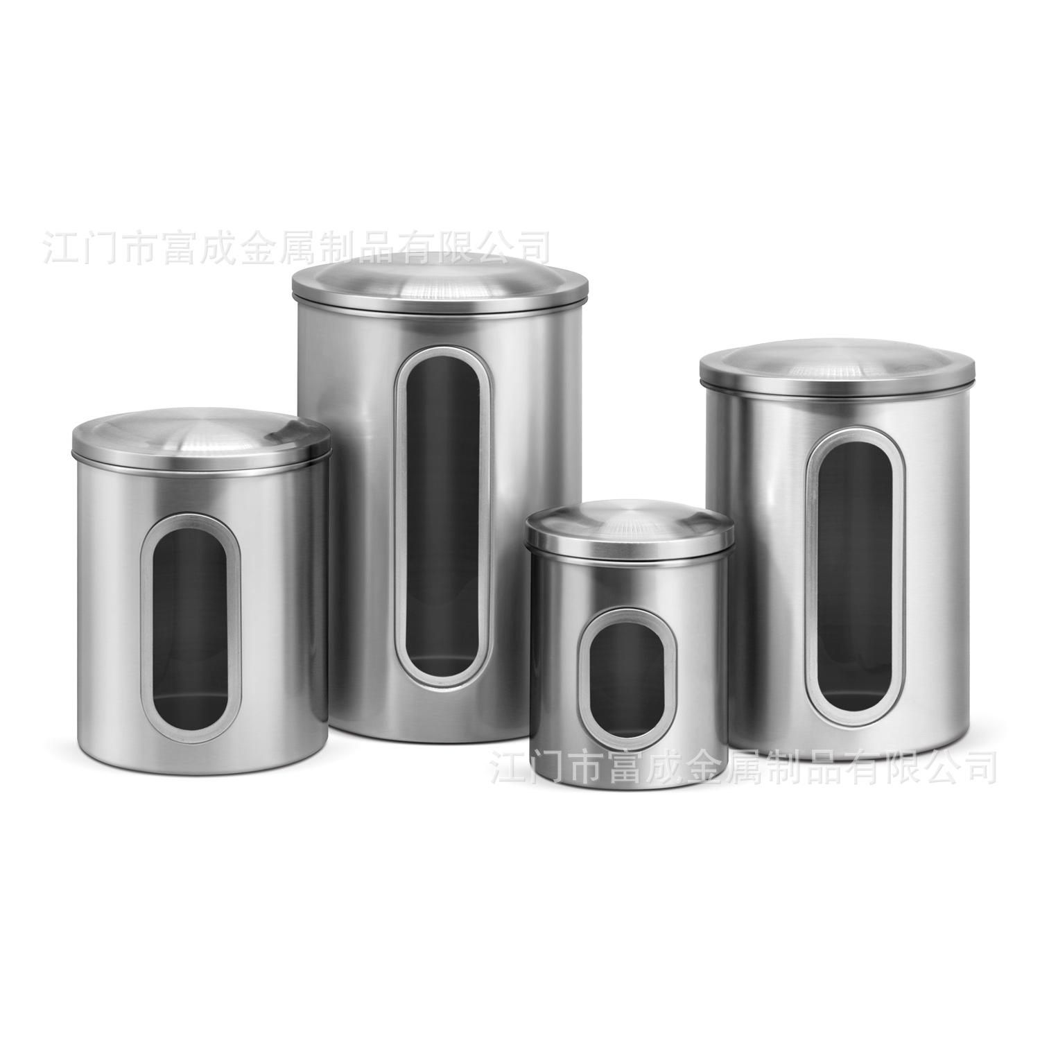 加工定制厨房收纳罐 不锈钢密封罐四件套 带窗可视食品调料储存罐