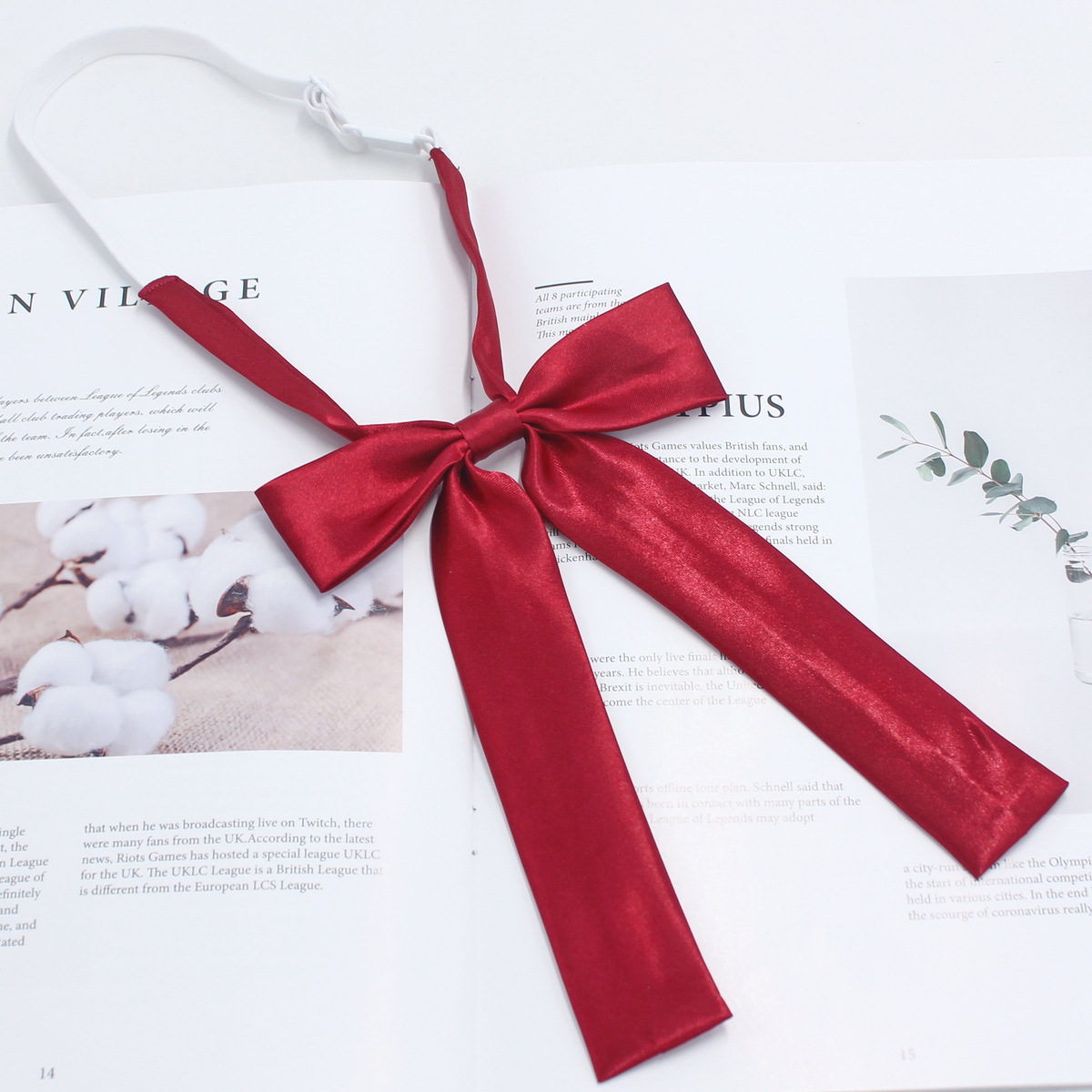 Pajarita de color sólido brillante para niñas pequeño mango largo cuello rojo vino flor estilo coreano cabeza plana archivo de satén jk uniforme lazo