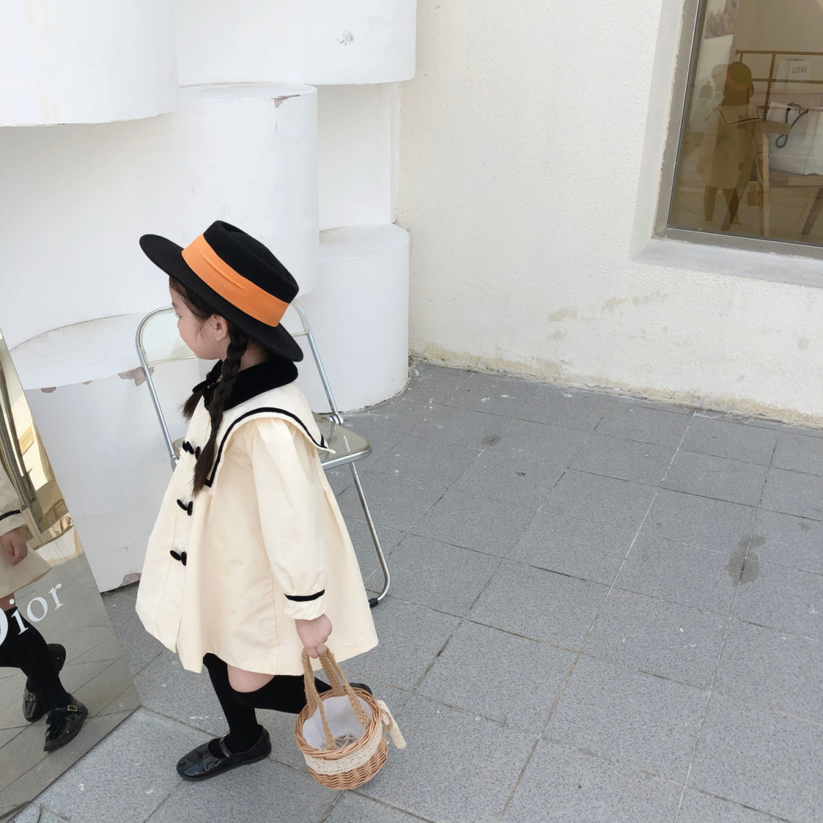 女童风衣2020秋冬新款带夹里宝宝中长款外套学院风丝绒翻领大衣潮