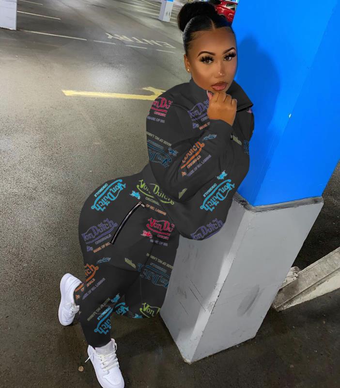 Digital Print Letter Sweatshirt Sports Set NSOJS58992