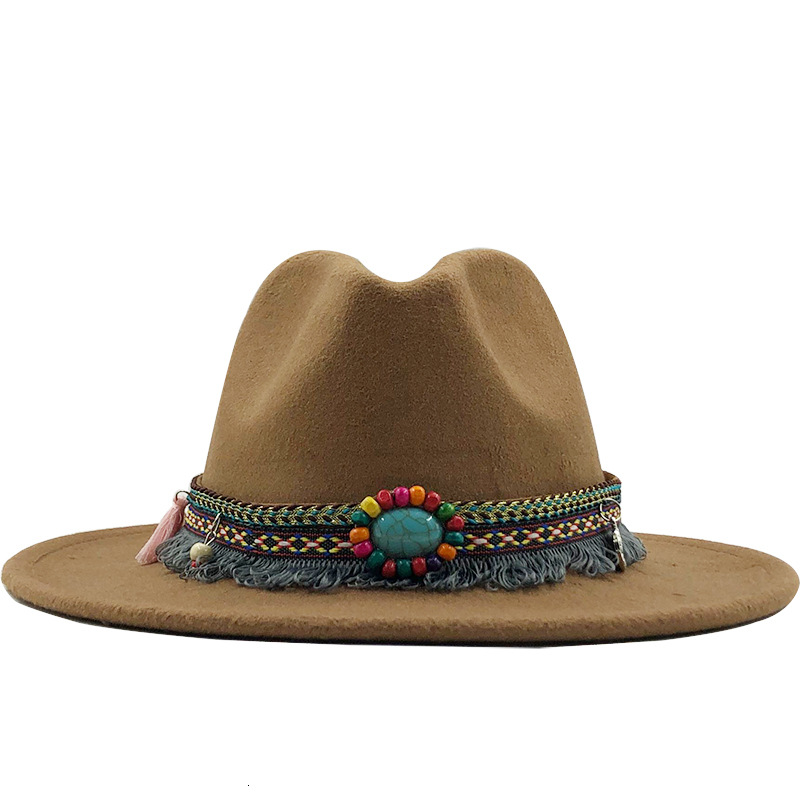 AliExpress Amazon eBay Venta caliente sombrero de lana de las mujeres estilo étnico retro ala plana ala grande Jazz sombrero