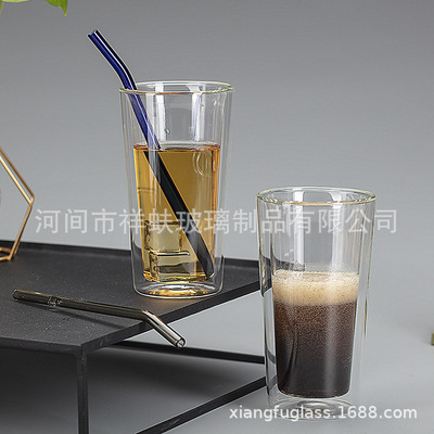双层耐热透明玻璃咖啡杯防烫隔热水杯子家用牛奶杯泡花茶杯果汁杯