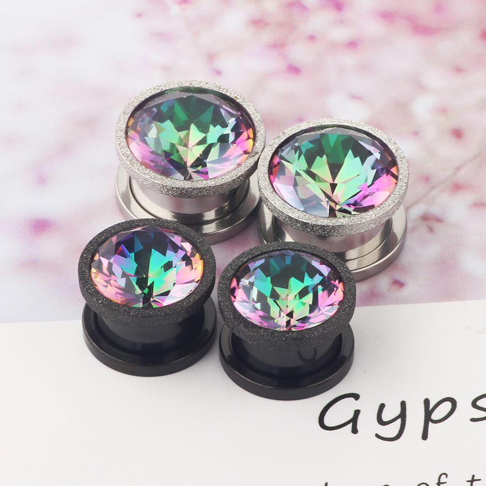 Stainless Steel Sand Pressure Zircon Ear Expander Plug Ear Stretcher Taper Human Body Piercing Jewelry Pulley Ear Expander Ear detail image 9