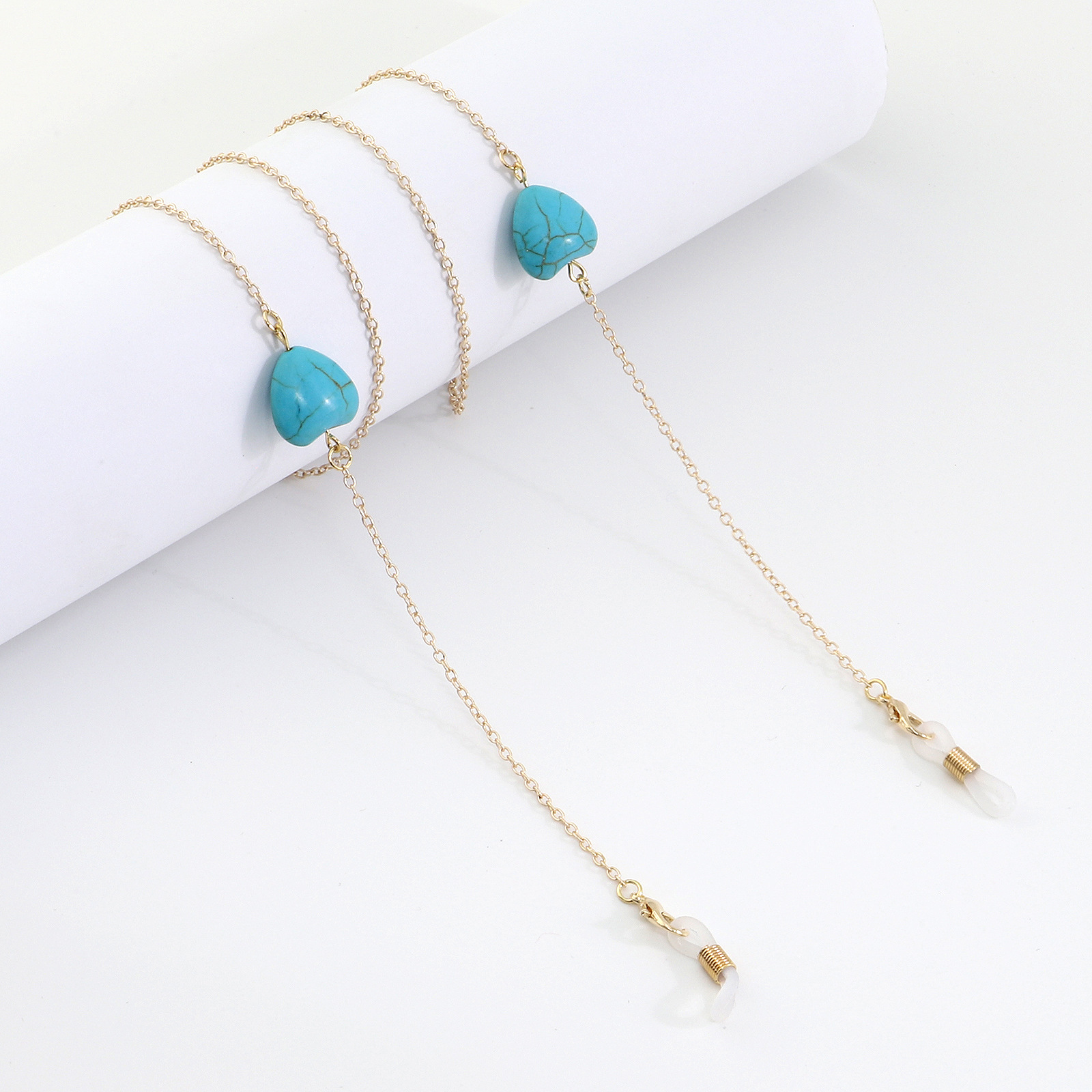 20g Weight Metal Material Black Color Wholesale Heart Turquoise Glasses Chain Two-piece Set Nihaojewelry 6