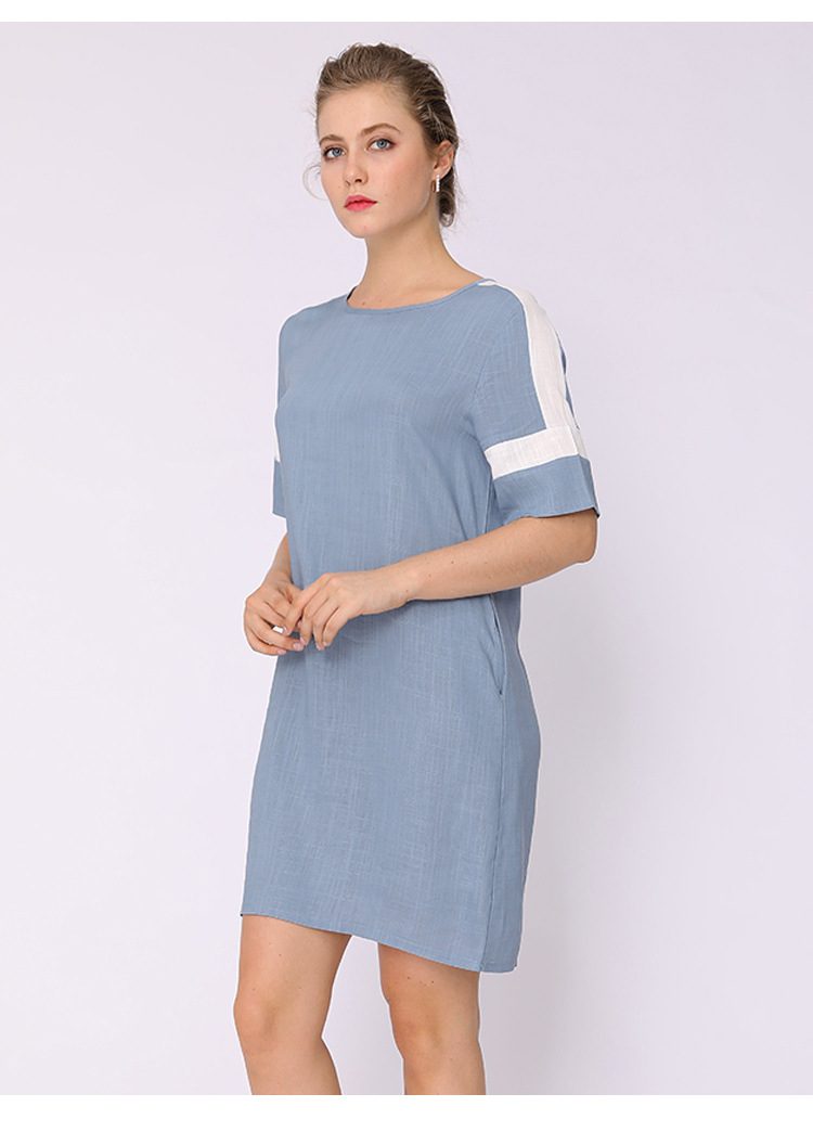 cotton blue stitching short-sleeved dress NSJR51572