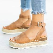 wish亚马逊ebay2021夏季新款欧美外贸麻绳坡跟轻底鱼嘴凉鞋女