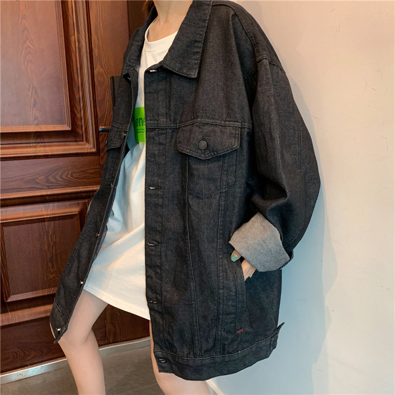 Neuheiten Frühjahr/Herbst 2022: Trendige, lockere Oversize-Jeansjacke im BF-Style mit langen Ärmeln im Retro-Look für Damen_voghion.com