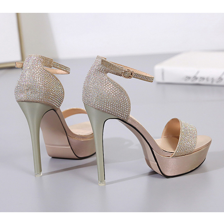 2020 Été Nouveau À Bout Ouvert Super Haute Talon Sandales Stiletto Cheville Sangle Boucle Strass Chaussures Plate-forme Des Femmes Mst1513-18 display picture 3