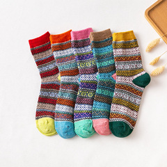 Amazon Cross-border Foreign Trade Socks for Women, Children, Striped Flower Ethnic Style, Women's Thick Warm Wool and Rabbit Socks, AliExpress