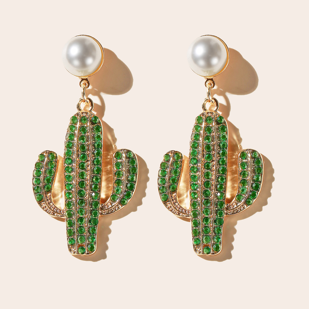 Korea Simple Forest Pearl Green Cactus Earrings Wholesale Nihaojewerly display picture 2